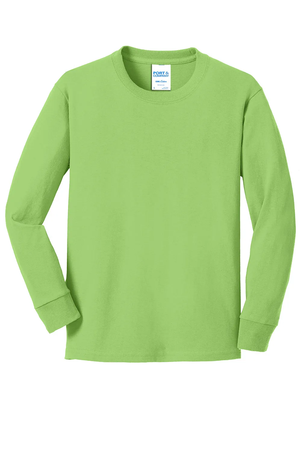 Port & Company Youth Core Long Sleeve Crewneck T-Shirt - Lime Green  Buy the latest Clothing Port-Company