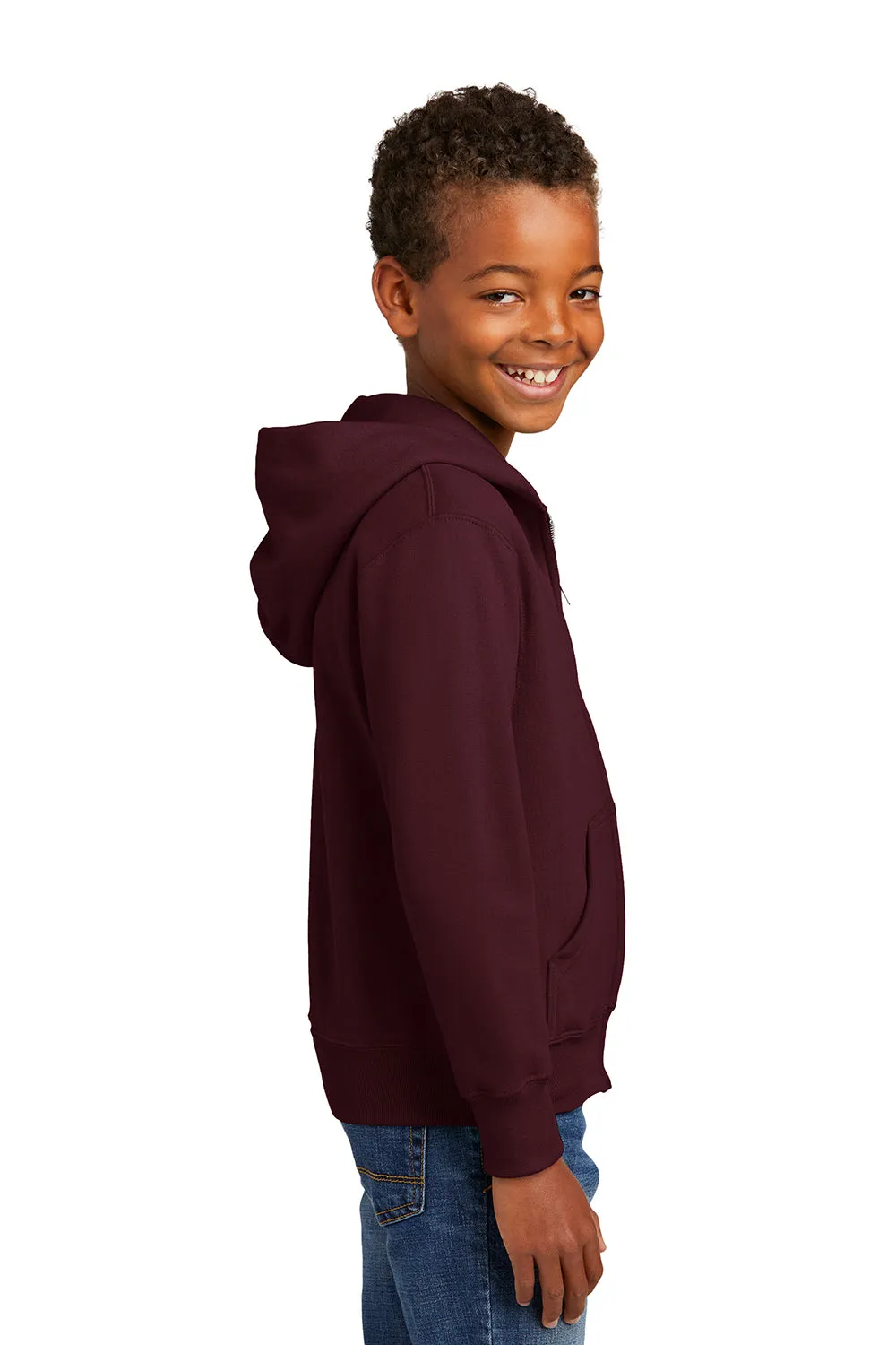 Port & Company Youth Core Pill Resistant Fleece Full Zip Hooded Sweatshirt Hoodie w/ Pockets - Maroon  Buy the latest Clothing Port-Company