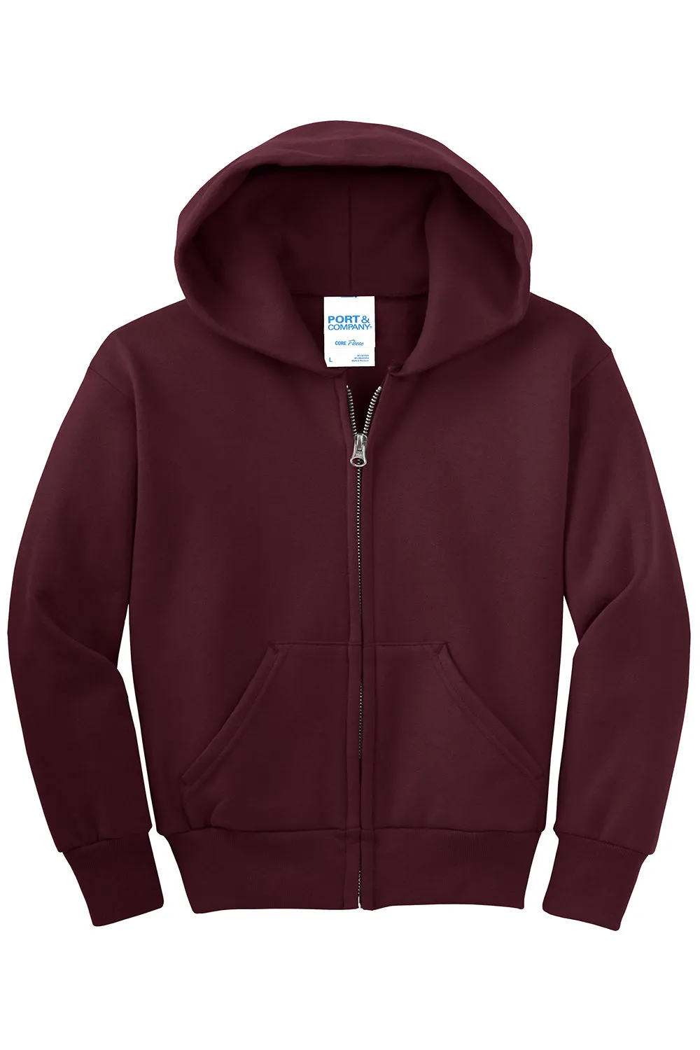 Port & Company Youth Core Pill Resistant Fleece Full Zip Hooded Sweatshirt Hoodie w/ Pockets - Maroon  Buy the latest Clothing Port-Company