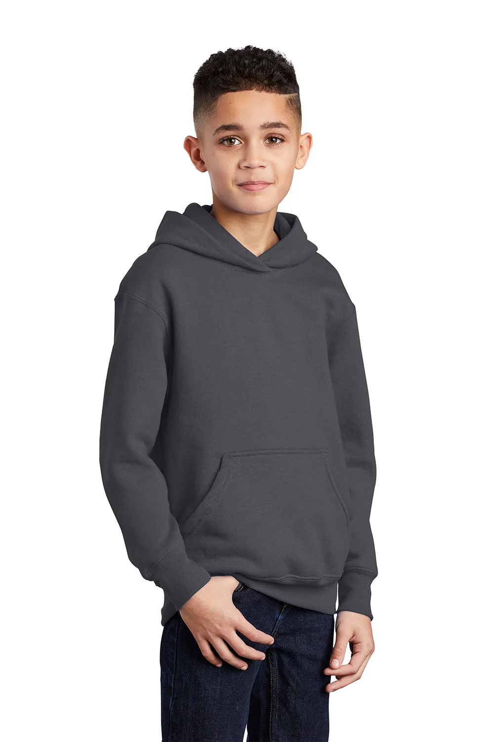 Port & Company Youth Core Pill Resistant Fleece Hooded Sweatshirt Hoodie w/ Pouch Pocket - Charcoal Grey  Buy the latest Clothing Port-Company