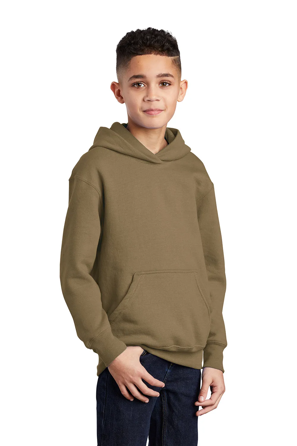 Port & Company Youth Core Pill Resistant Fleece Hooded Sweatshirt Hoodie w/ Pouch Pocket - Coyote Brown  Buy the latest Clothing Port-Company