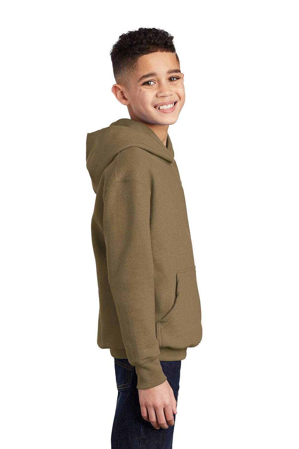 Port & Company Youth Core Pill Resistant Fleece Hooded Sweatshirt Hoodie w/ Pouch Pocket - Coyote Brown  Buy the latest Clothing Port-Company