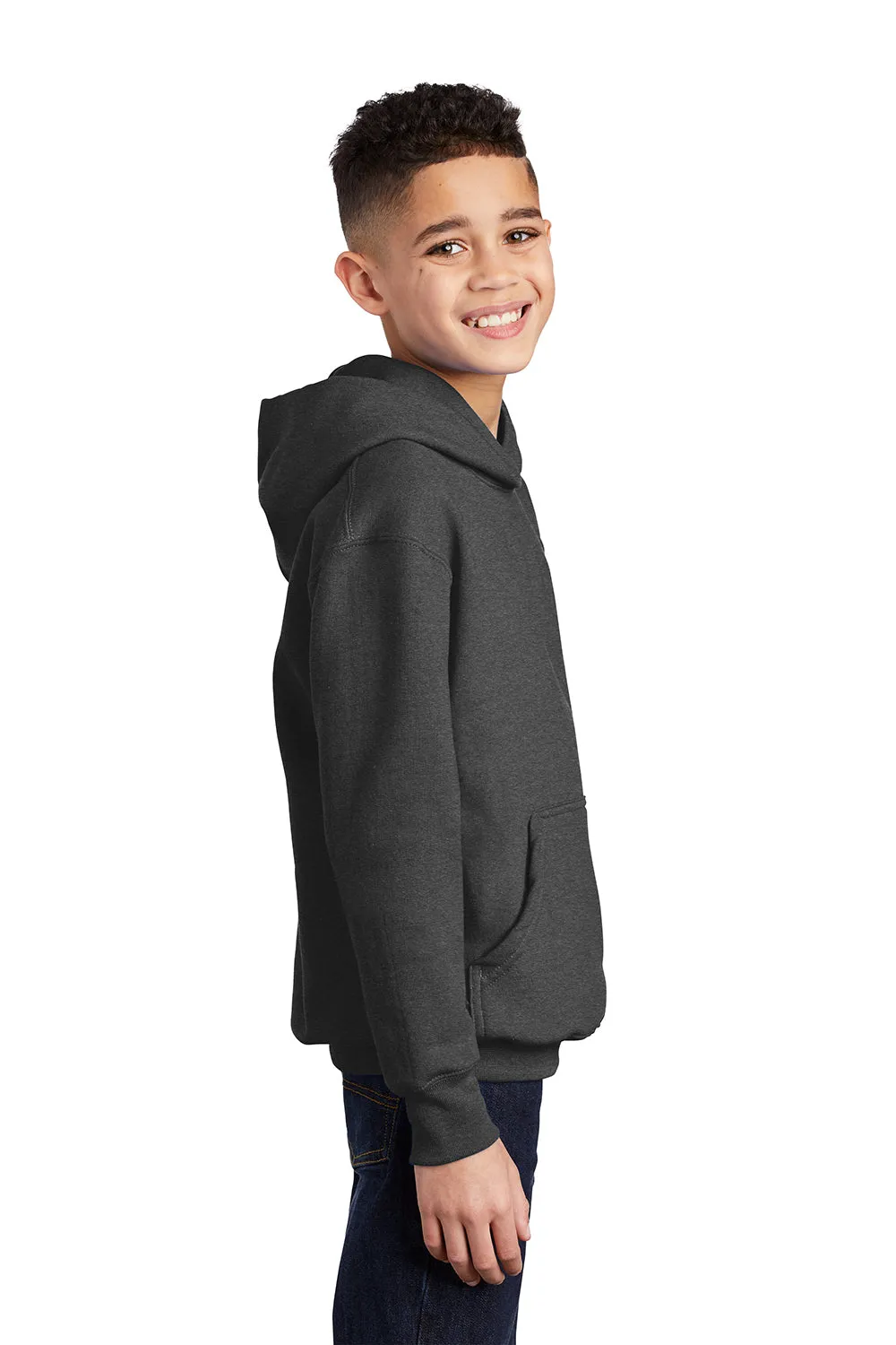 Port & Company Youth Core Pill Resistant Fleece Hooded Sweatshirt Hoodie w/ Pouch Pocket - Heather Dark Grey  Buy the latest Clothing Port-Company