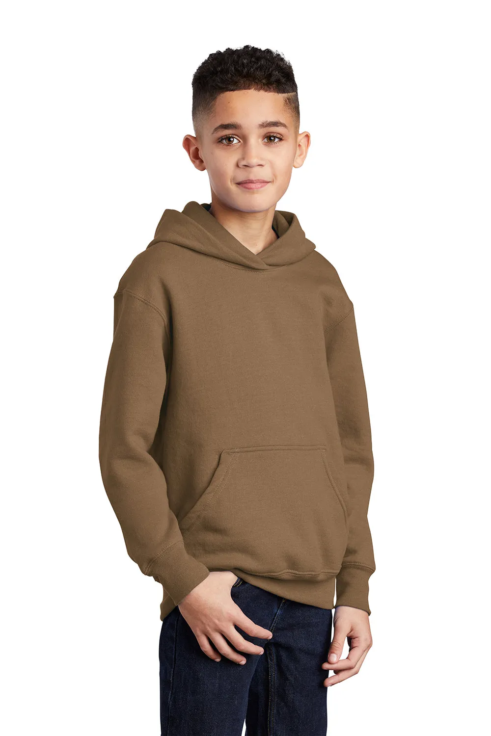 Port & Company Youth Core Pill Resistant Fleece Hooded Sweatshirt Hoodie w/ Pouch Pocket - Woodland Brown  Buy the latest Clothing Port-Company