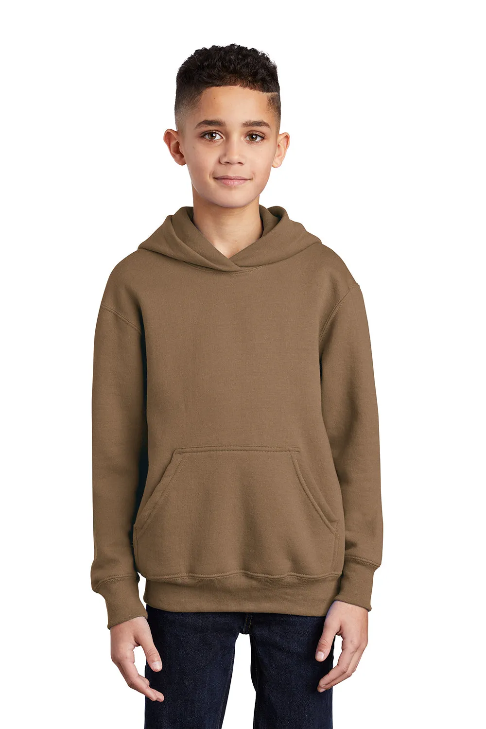 Port & Company Youth Core Pill Resistant Fleece Hooded Sweatshirt Hoodie w/ Pouch Pocket - Woodland Brown  Buy the latest Clothing Port-Company