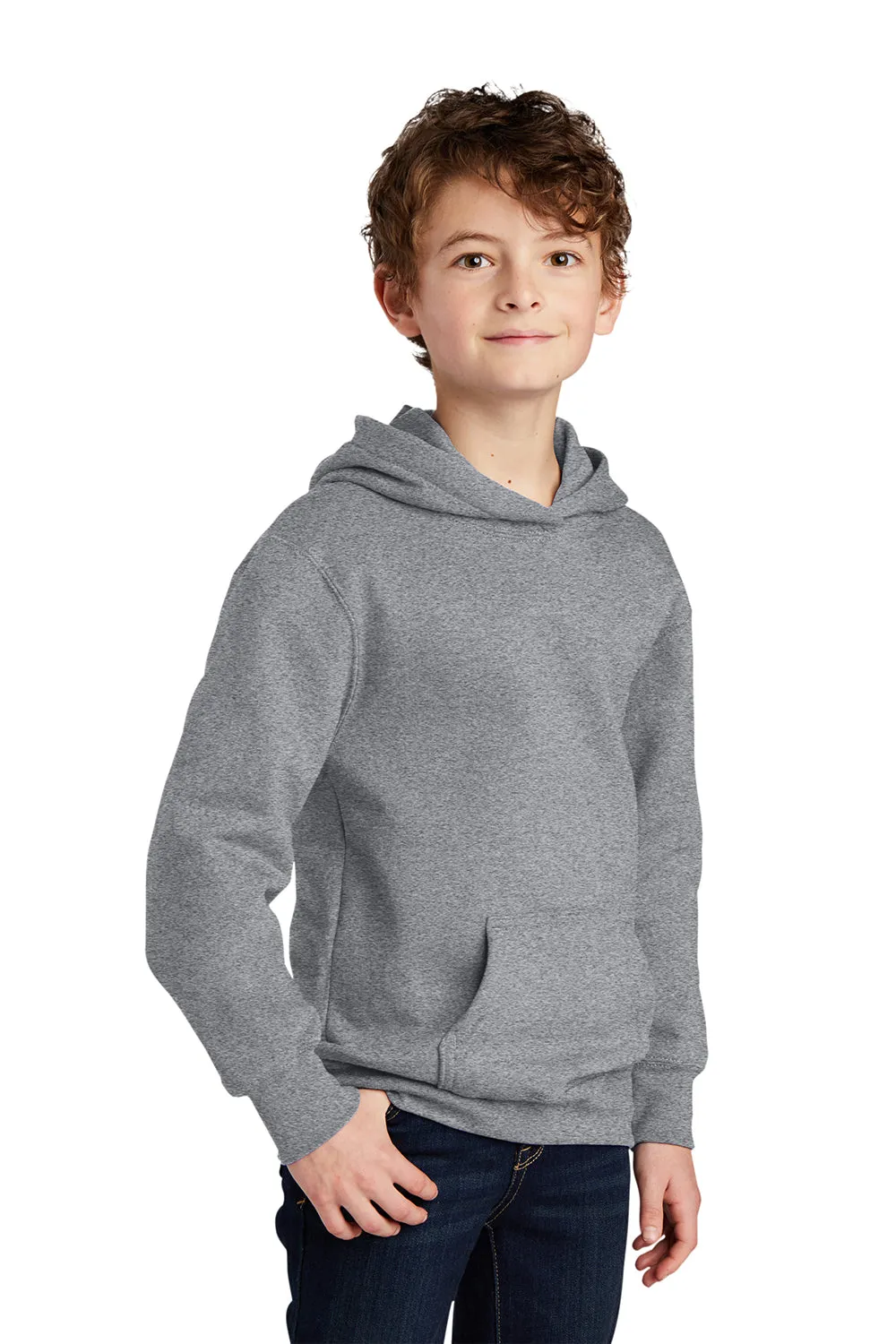 Port & Company Youth Fan Favorite Fleece Hooded Sweatshirt Hoodie w/ Pouch Pocket - Heather Grey  Buy the latest Clothing Port-Company