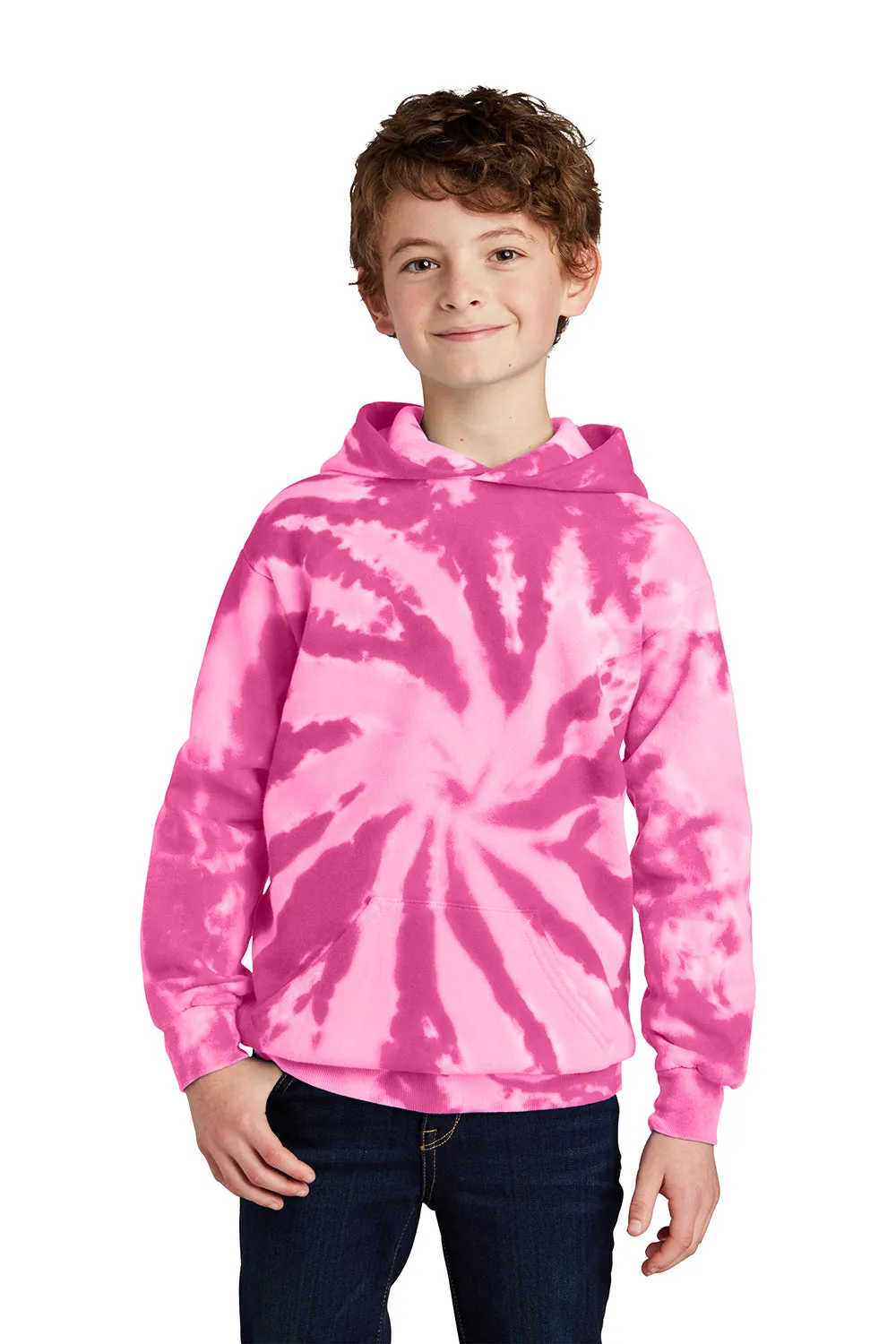 Port & Company Youth Tie-Dye Fleece Hooded Sweatshirt Hoodie w/ Pouch Pocket - Pink  Buy the latest Clothing Port-Company