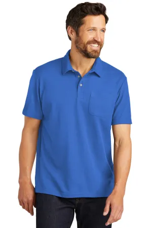 Port Authority Mens C-FREE Pique Short Sleeve Polo Shirt w/ Pocket - True Blue  Premium quality Clothing Port-Authority