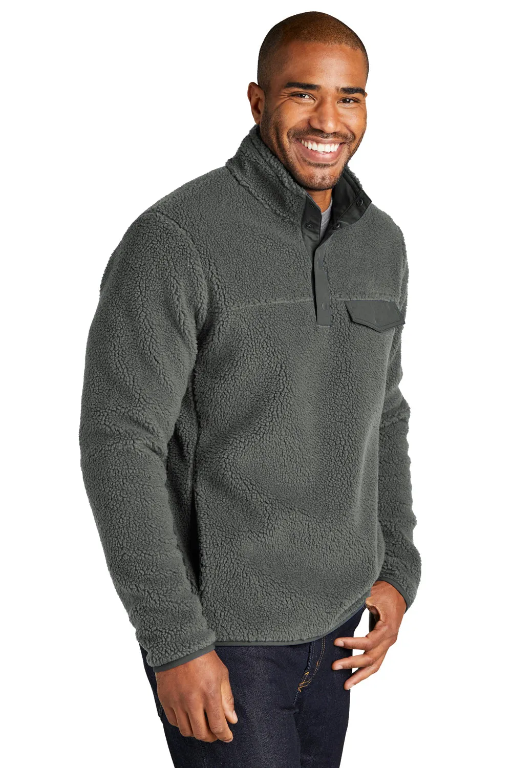 Port Authority Mens Camp Fleece 1/4 Snap Sweatshirt w/ Pockets - Steel Grey  Premium quality Clothing Port-Authority