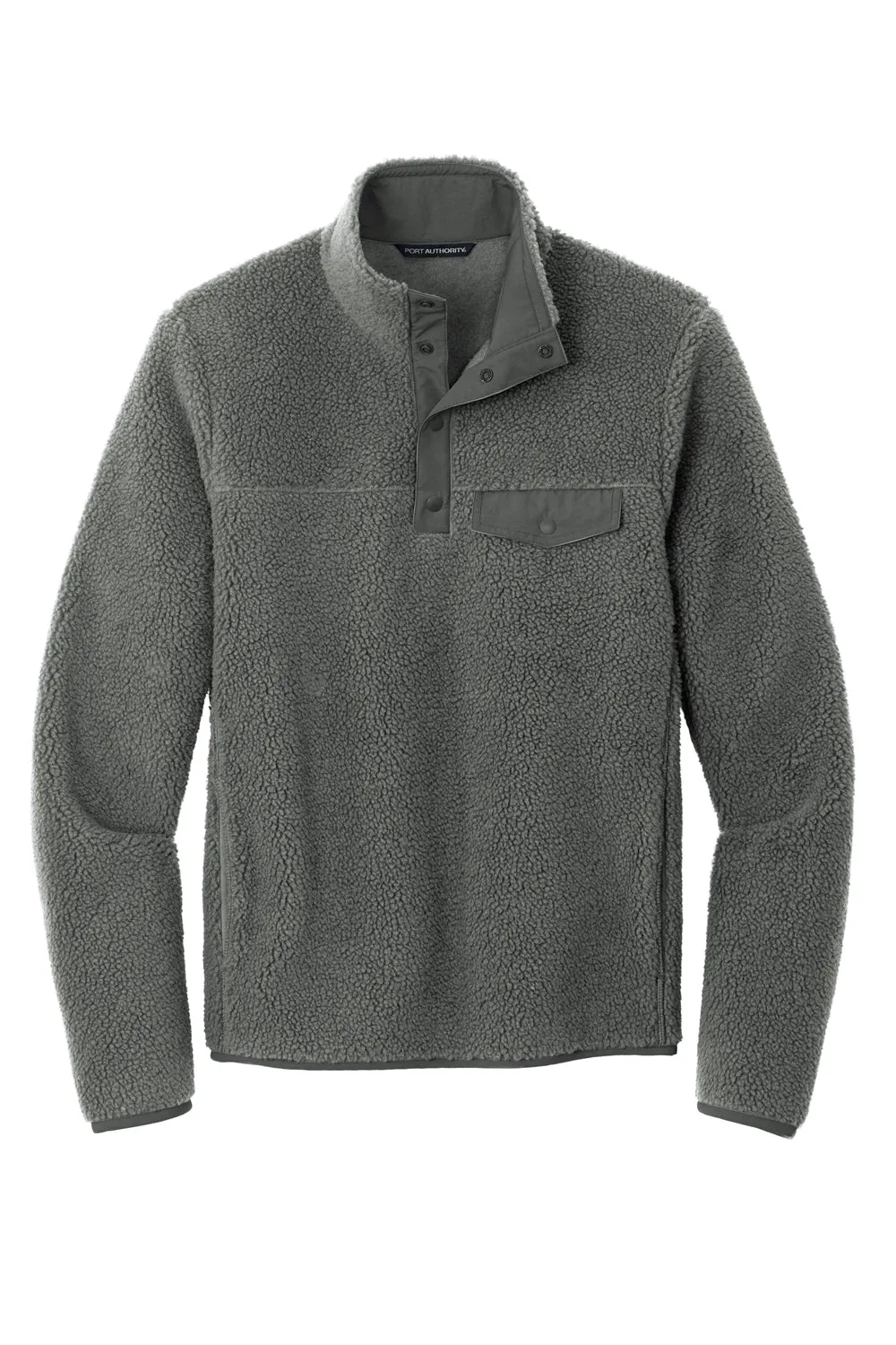 Port Authority Mens Camp Fleece 1/4 Snap Sweatshirt w/ Pockets - Steel Grey  Premium quality Clothing Port-Authority