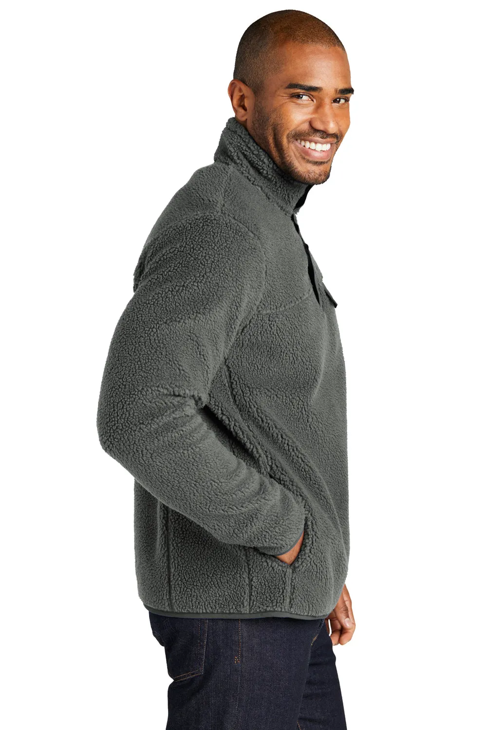 Port Authority Mens Camp Fleece 1/4 Snap Sweatshirt w/ Pockets - Steel Grey  Premium quality Clothing Port-Authority