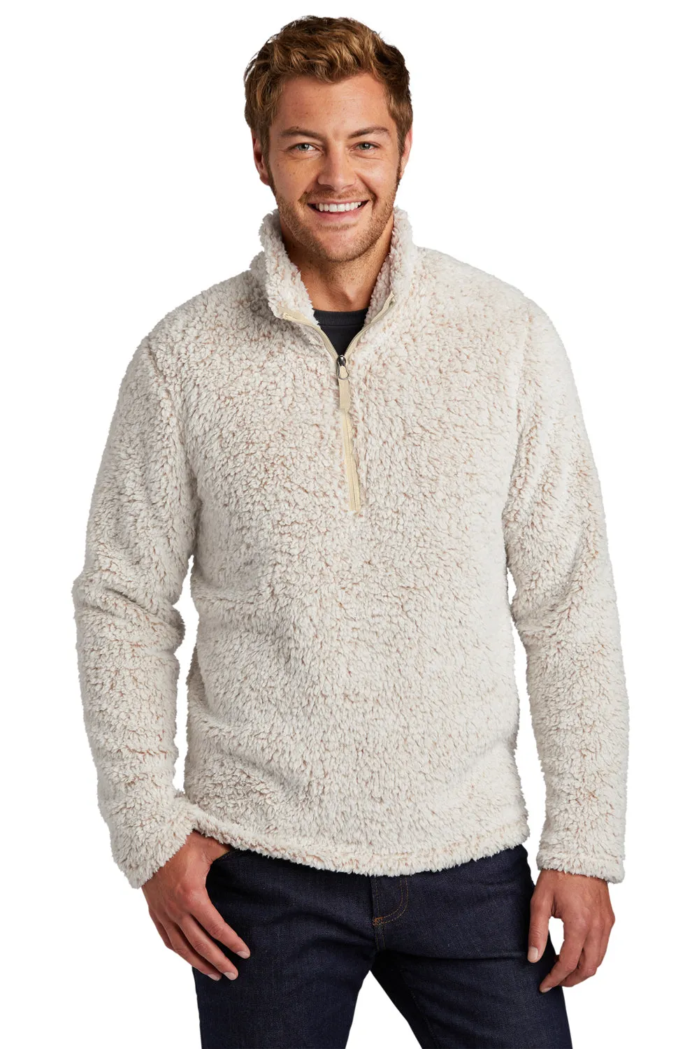 Port Authority Mens Cozy Sherpa Fleece 1/4 Zip Jacket - Heather Oatmeal  Premium quality Clothing Port-Authority