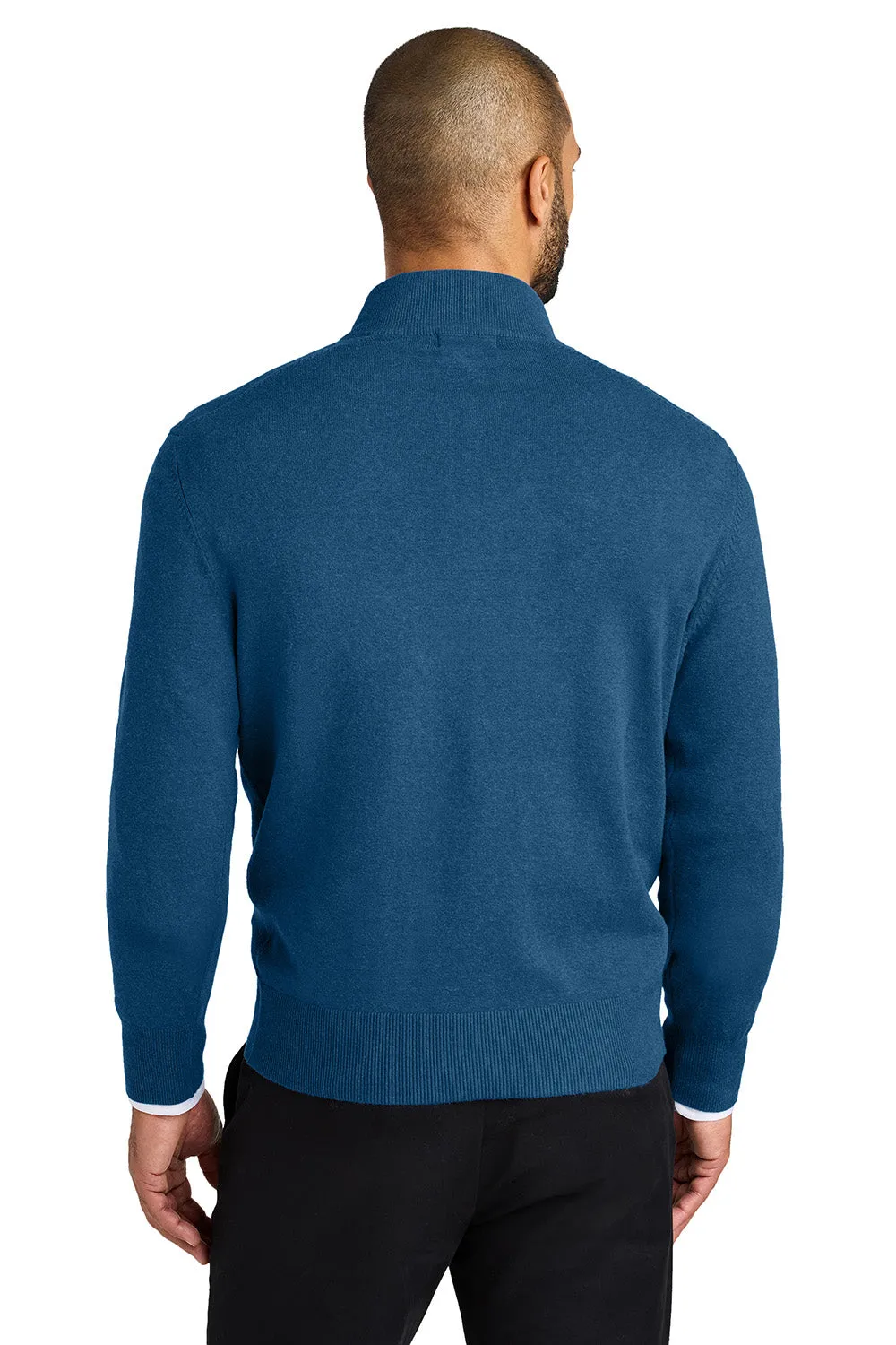 Port Authority Mens Easy Care Long Sleeve 1/4 Zip Sweater - Heather Aegean Blue  Premium quality Clothing Port-Authority