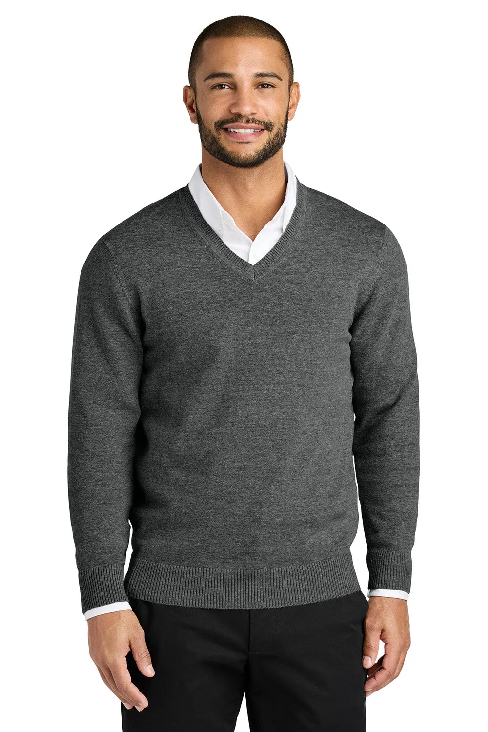 Port Authority Mens Easy Care Long Sleeve V-Neck Sweater - Heather Charcoal Grey  Premium quality Clothing Port-Authority