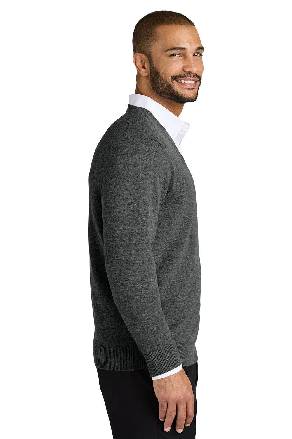 Port Authority Mens Easy Care Long Sleeve V-Neck Sweater - Heather Charcoal Grey  Premium quality Clothing Port-Authority