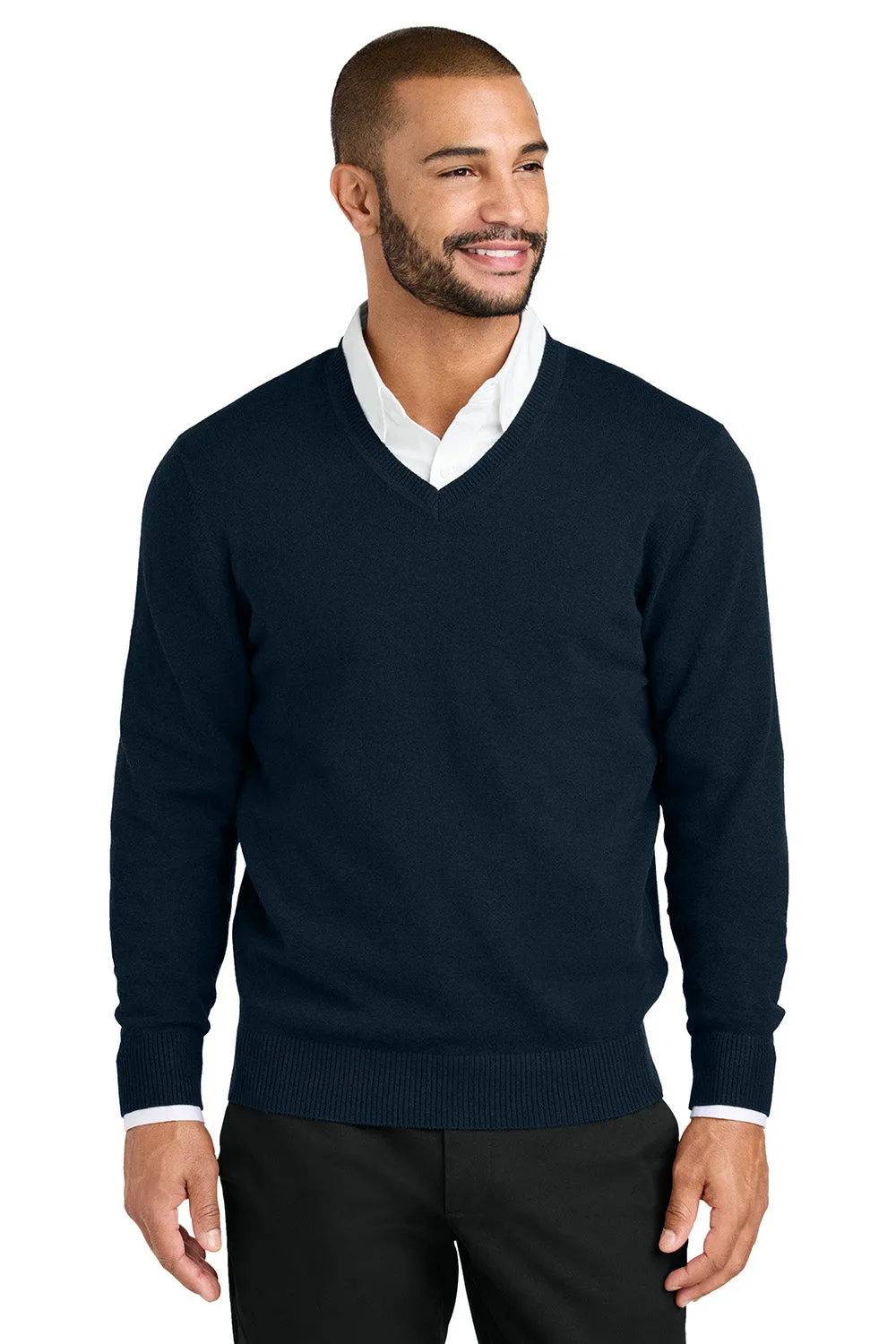 Port Authority Mens Easy Care Long Sleeve V-Neck Sweater - River Navy Blue  Premium quality Clothing Port-Authority