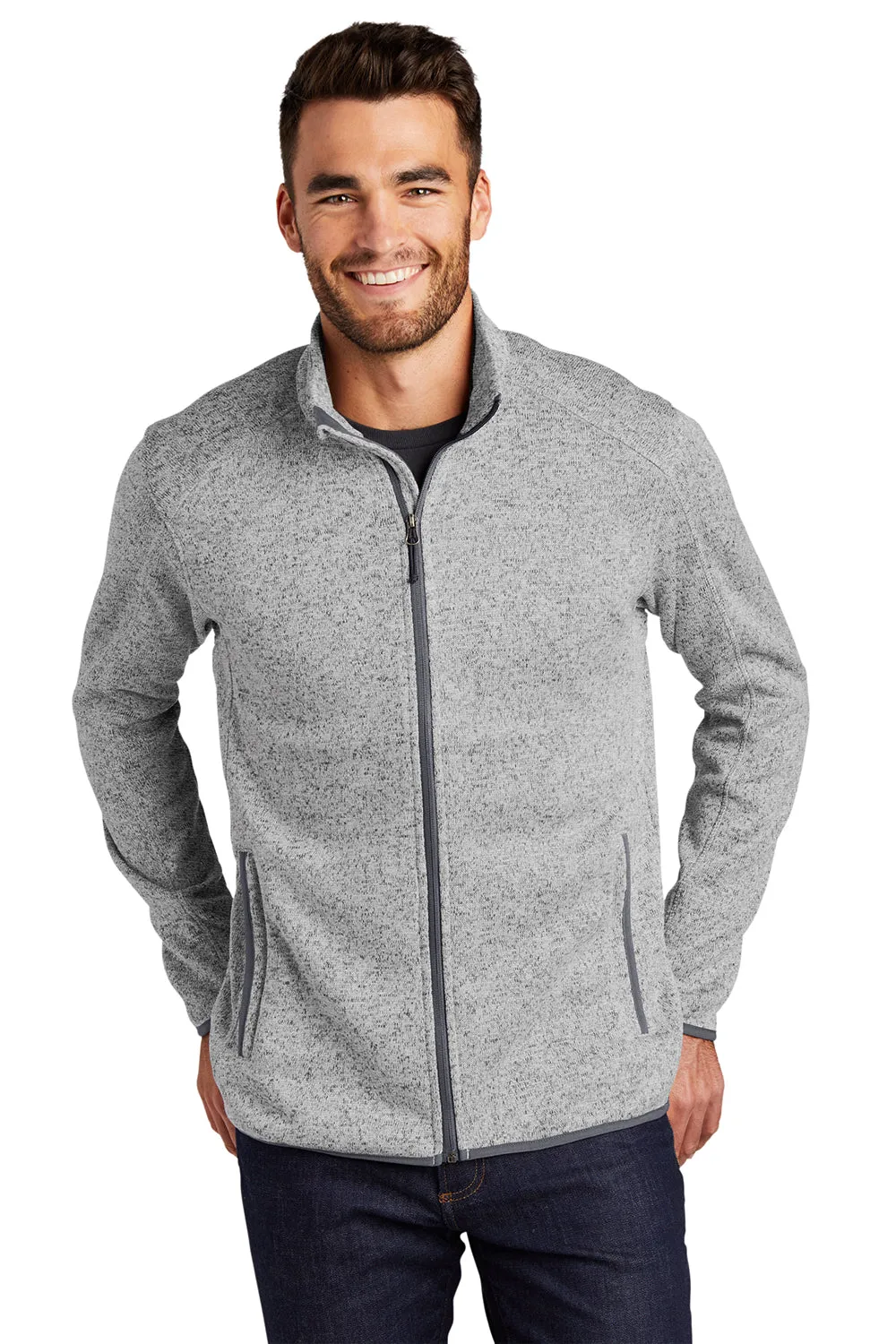 Port Authority Mens Full Zip Sweater Fleece Jacket - Heather Grey  Premium quality Clothing Port-Authority