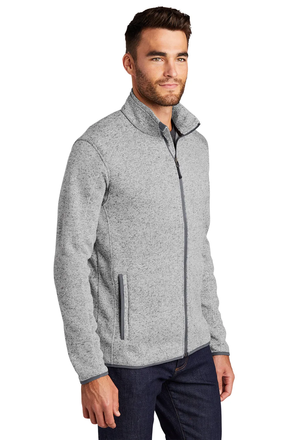 Port Authority Mens Full Zip Sweater Fleece Jacket - Heather Grey  Premium quality Clothing Port-Authority