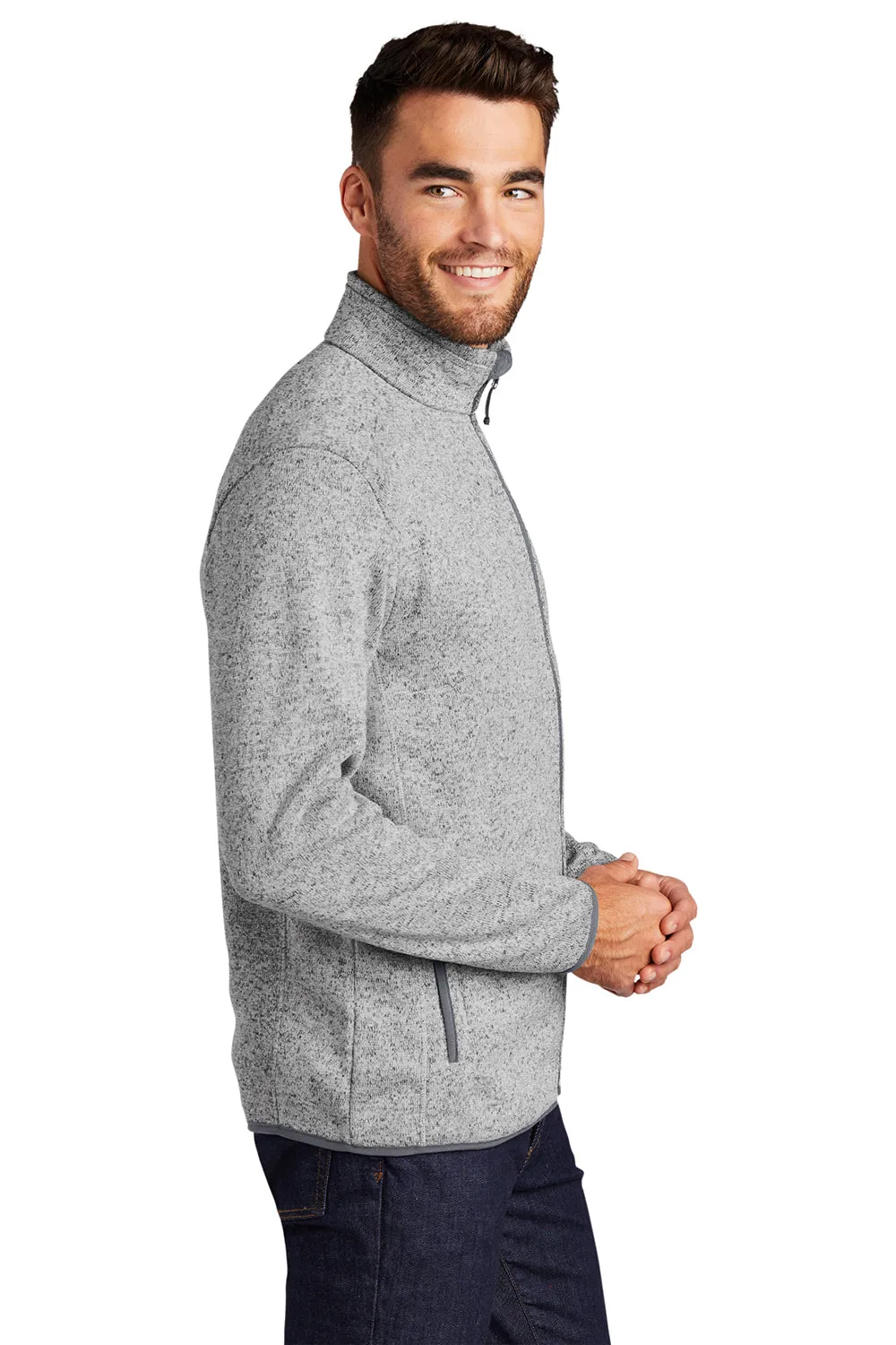 Port Authority Mens Full Zip Sweater Fleece Jacket - Heather Grey  Premium quality Clothing Port-Authority