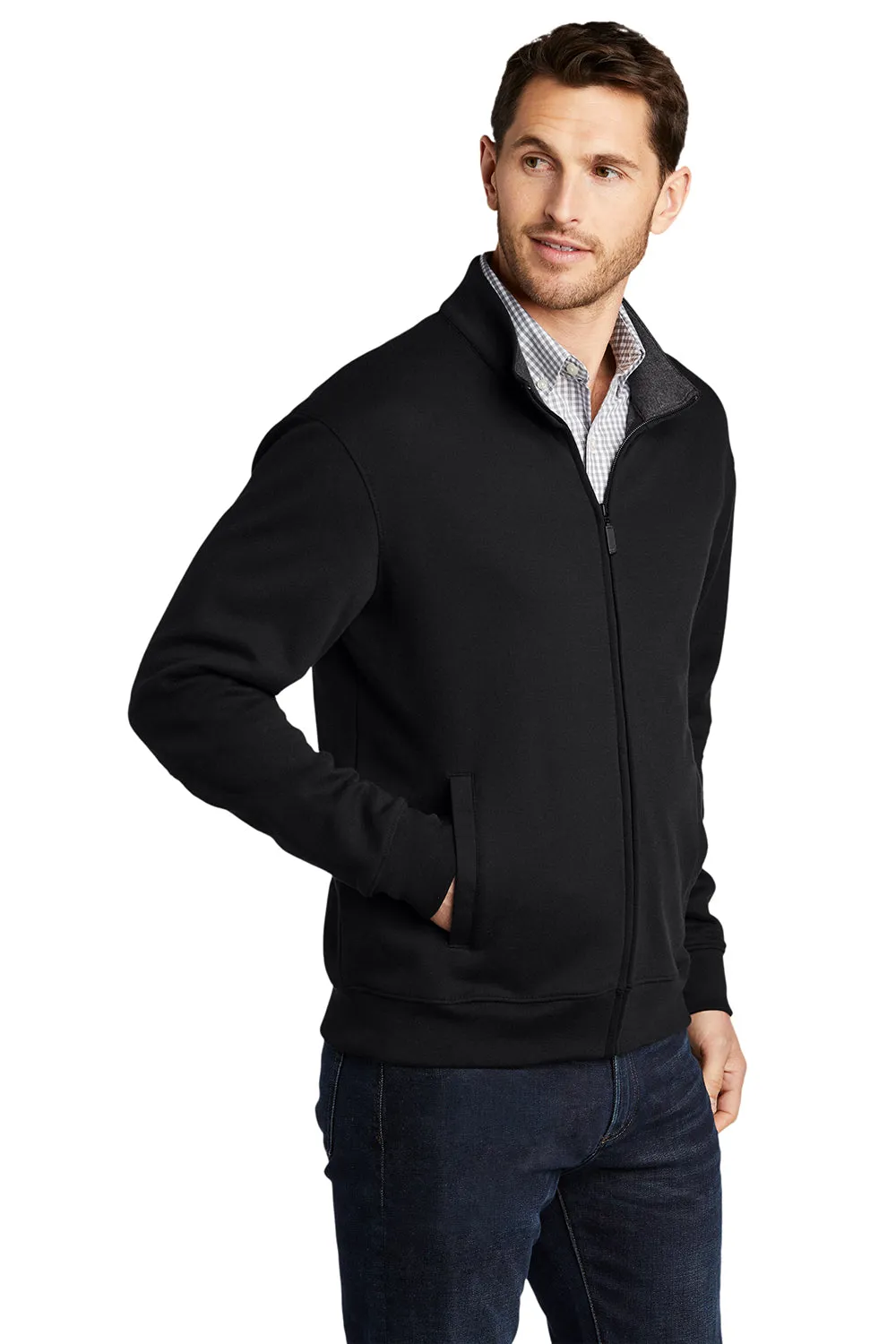 Port Authority Mens Interlock Full Zip Jacket - Deep Black/Heather Charcoal Grey  Premium quality Clothing Port-Authority