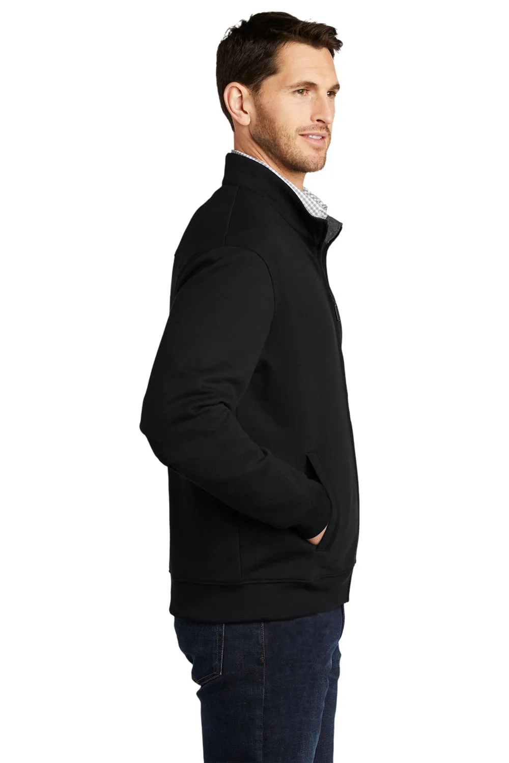 Port Authority Mens Interlock Full Zip Jacket - Deep Black/Heather Charcoal Grey  Premium quality Clothing Port-Authority