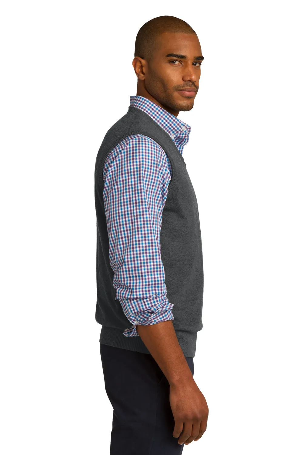 Port Authority Mens V-Neck Sweater Vest - Heather Charcoal Grey - Closeout  Premium quality Clothing Port-Authority