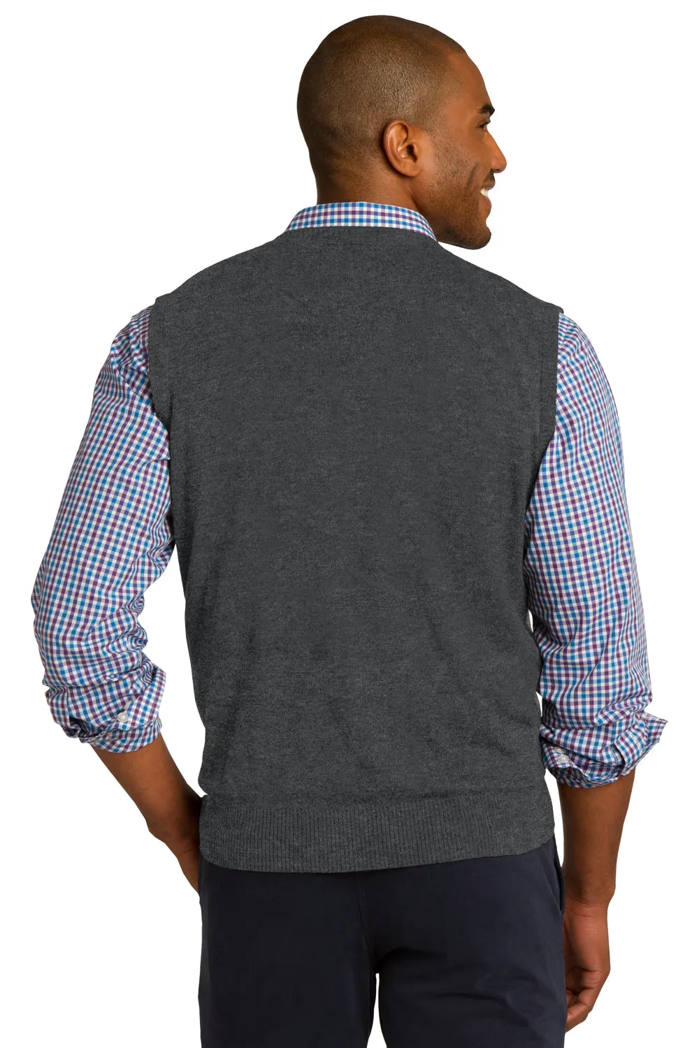 Port Authority Mens V-Neck Sweater Vest - Heather Charcoal Grey - Closeout  Premium quality Clothing Port-Authority