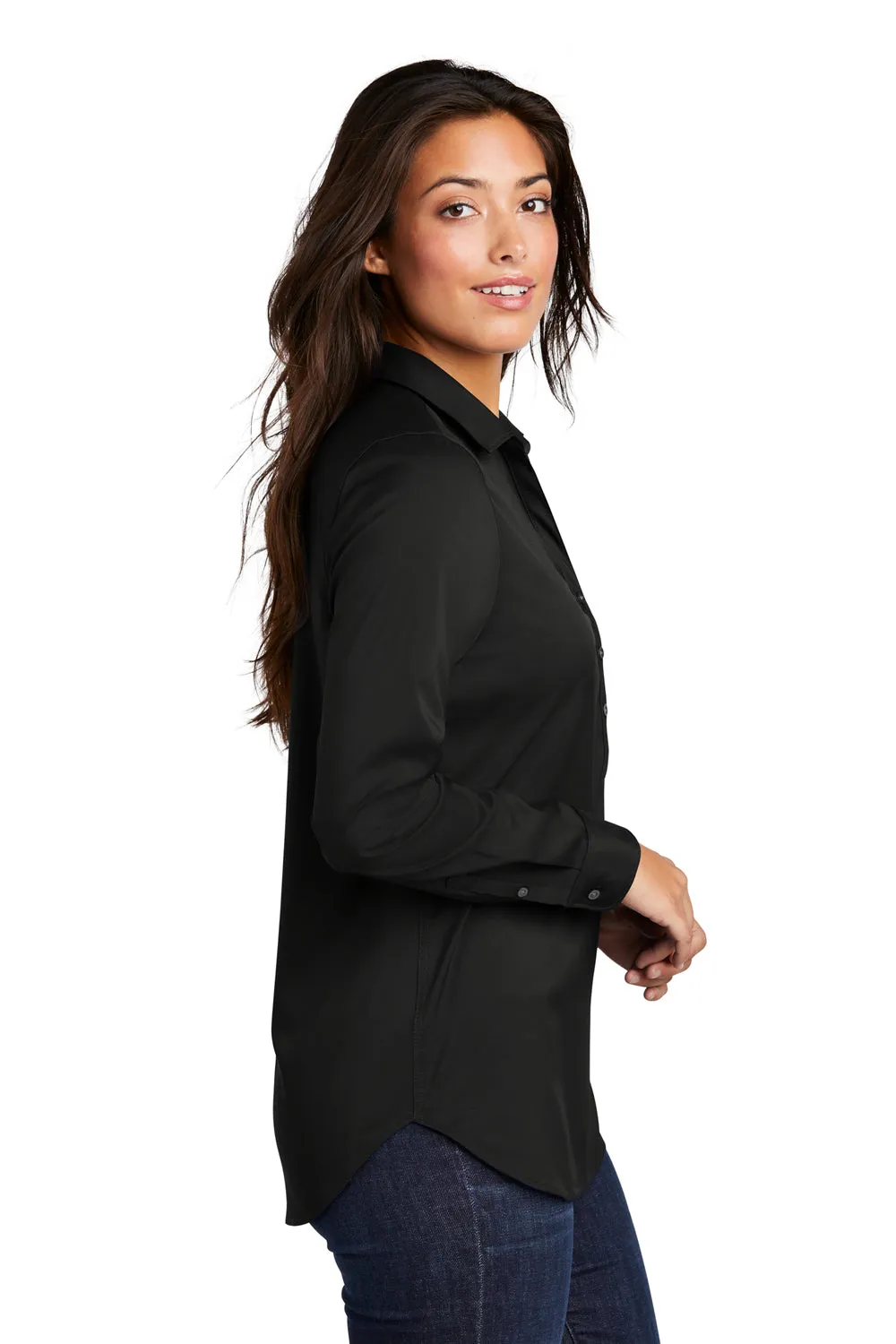 Port Authority Womens City Moisture Wicking Long Sleeve Polo Shirt - Black  Premium quality Clothing Port-Authority