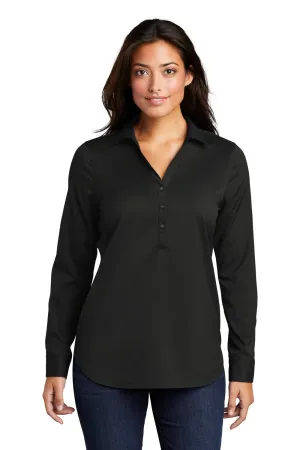 Port Authority Womens City Moisture Wicking Long Sleeve Polo Shirt - Black  Premium quality Clothing Port-Authority