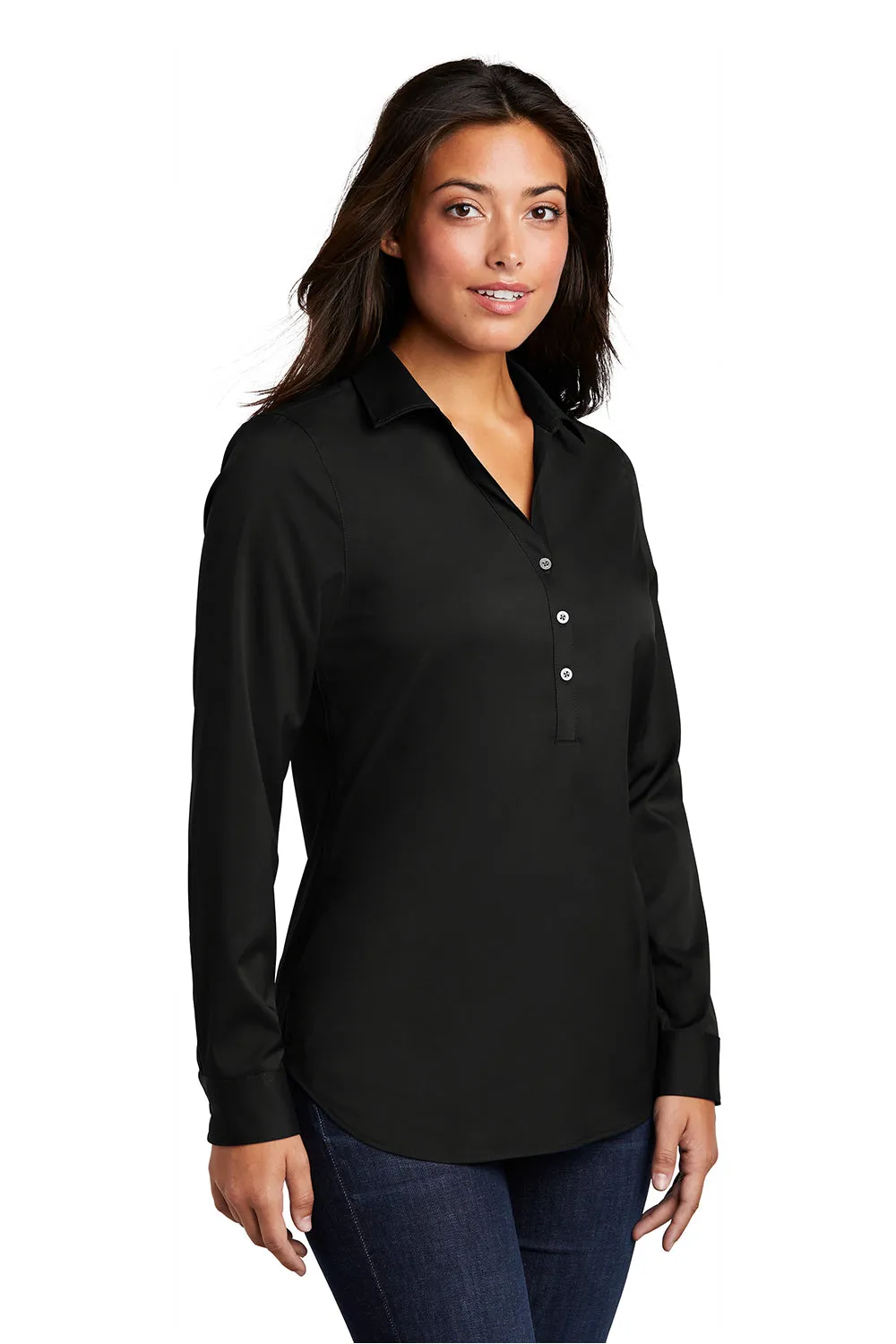 Port Authority Womens City Moisture Wicking Long Sleeve Polo Shirt - Black  Premium quality Clothing Port-Authority