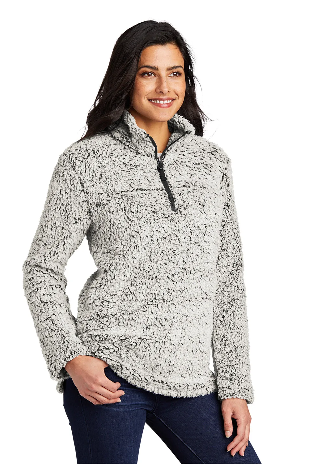 Port Authority Womens Cozy Sherpa Fleece 1/4 Zip Jacket - Heather Grey  Premium quality Clothing Port-Authority