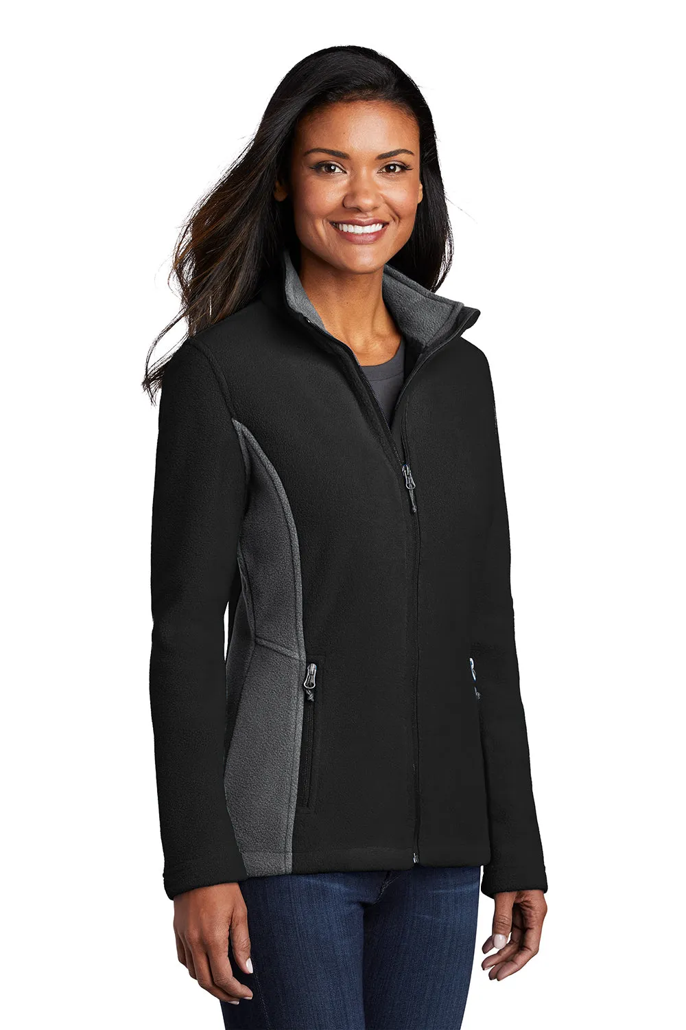Port Authority Womens Full Zip Fleece Jacket - Black/Battleship Grey - Closeout  Premium quality Clothing Port-Authority