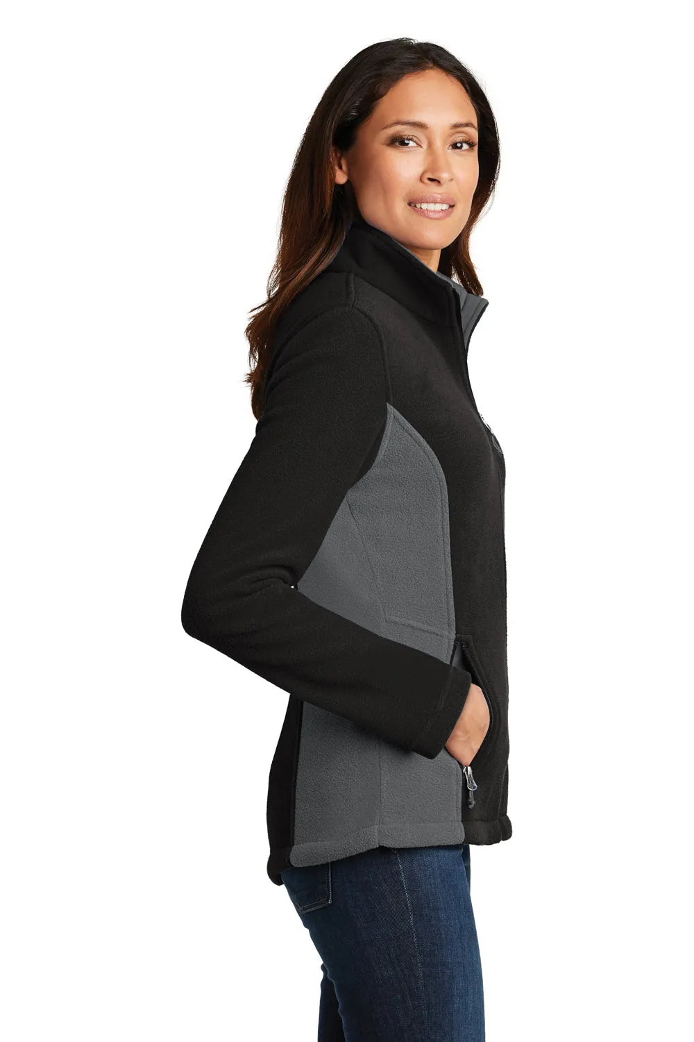 Port Authority Womens Full Zip Fleece Jacket - Black/Battleship Grey - Closeout  Premium quality Clothing Port-Authority