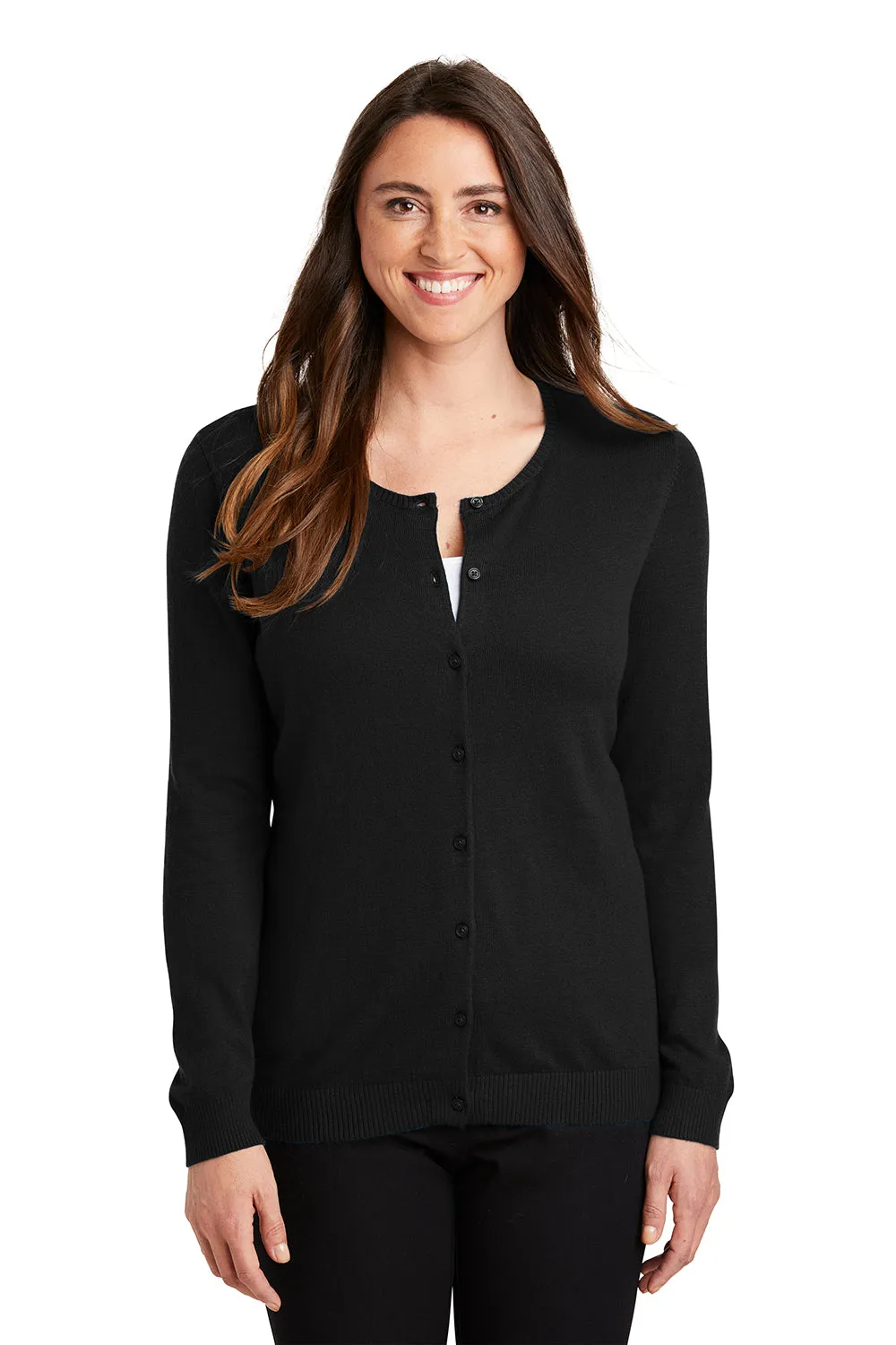 Port Authority Womens Long Sleeve Cardigan Sweater - Black - Closeout  Premium quality Clothing Port-Authority