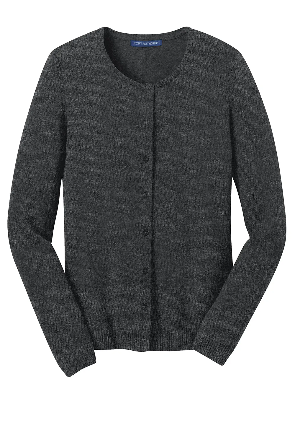 Port Authority Womens Long Sleeve Cardigan Sweater - Heather Charcoal Grey - Closeout  Premium quality Clothing Port-Authority