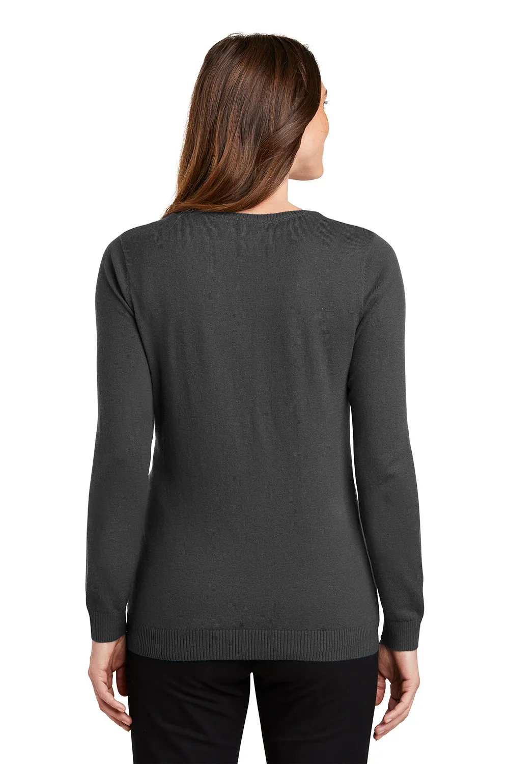 Port Authority Womens Long Sleeve Cardigan Sweater - Heather Charcoal Grey - Closeout  Premium quality Clothing Port-Authority