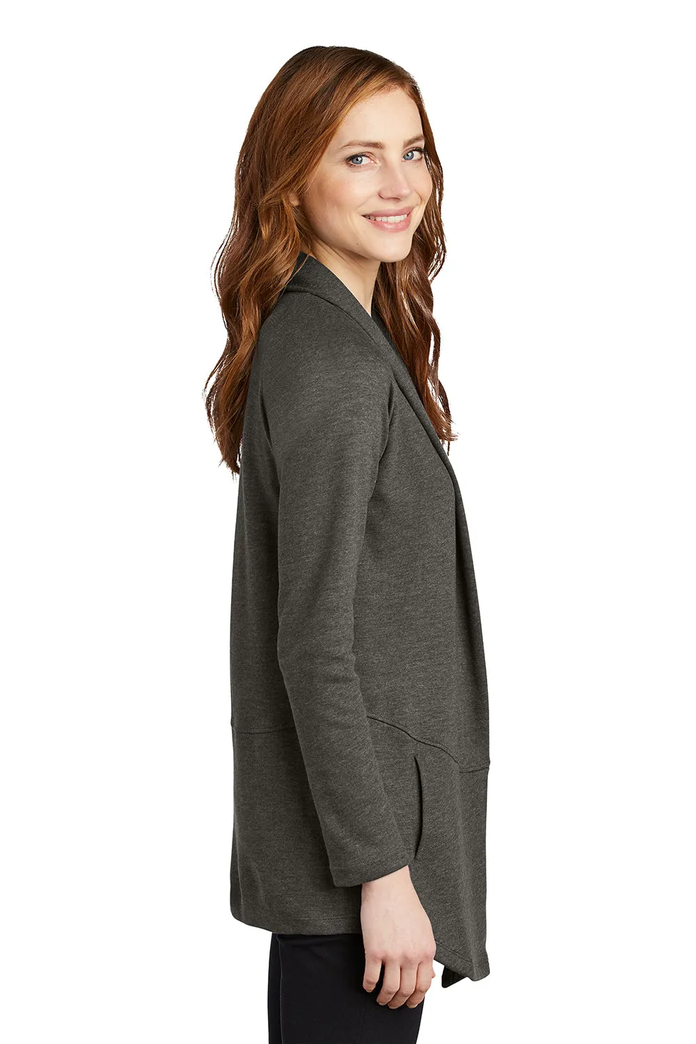 Port Authority Womens Long Sleeve Cardigan Sweater - Heather Charcoal Grey  Premium quality Clothing Port-Authority