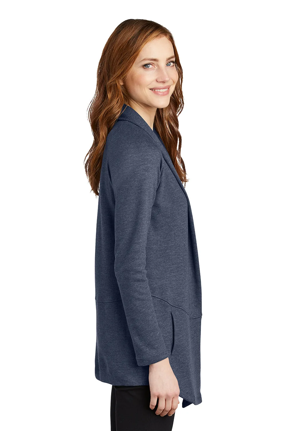Port Authority Womens Long Sleeve Cardigan Sweater - Heather Estate Blue  Premium quality Clothing Port-Authority