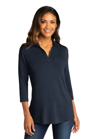 Port Authority Womens Luxe Knit 3/4 Sleeve Polo Shirt - River Navy Blue  Premium quality Clothing Port-Authority
