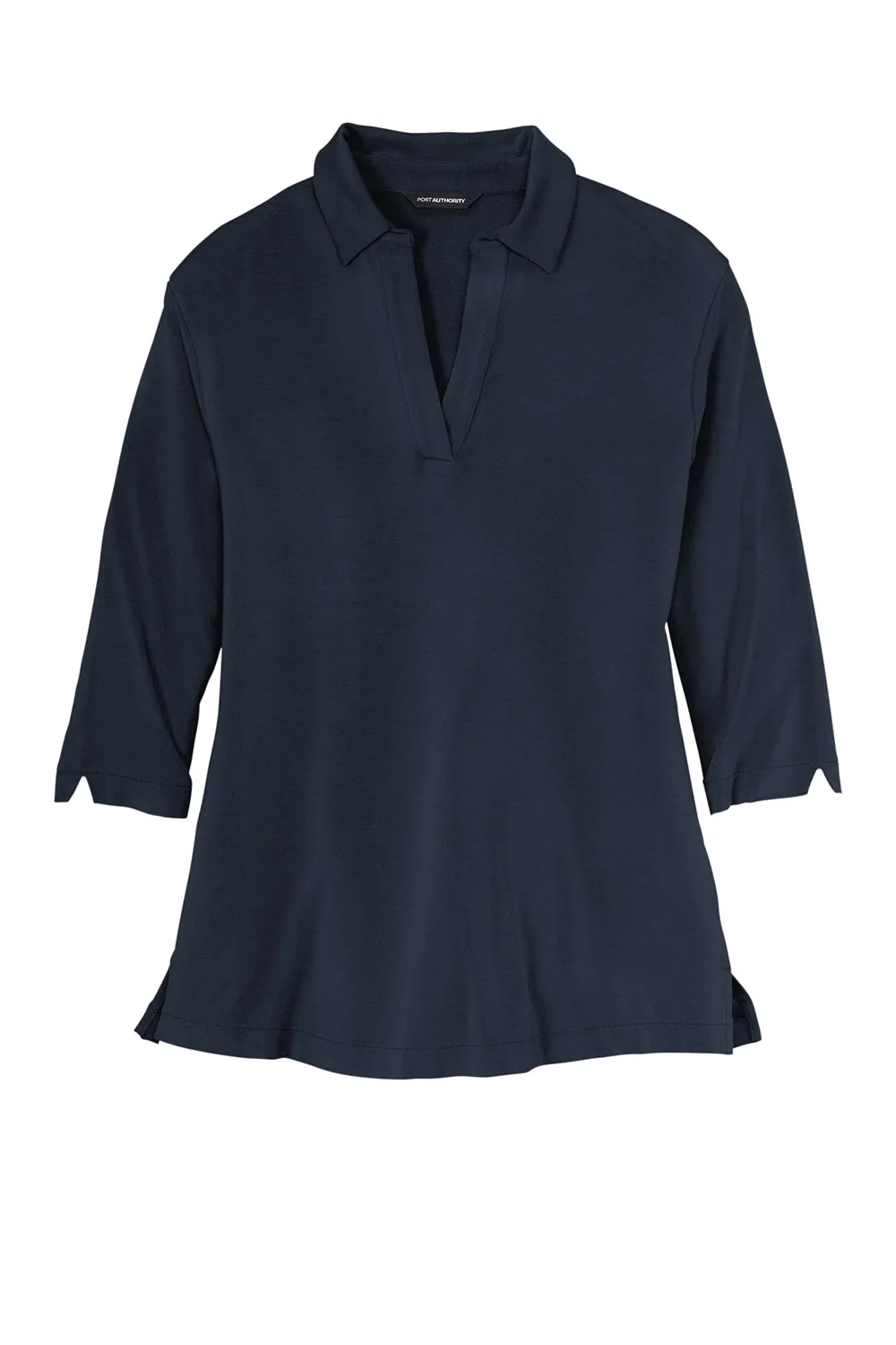Port Authority Womens Luxe Knit 3/4 Sleeve Polo Shirt - River Navy Blue  Premium quality Clothing Port-Authority