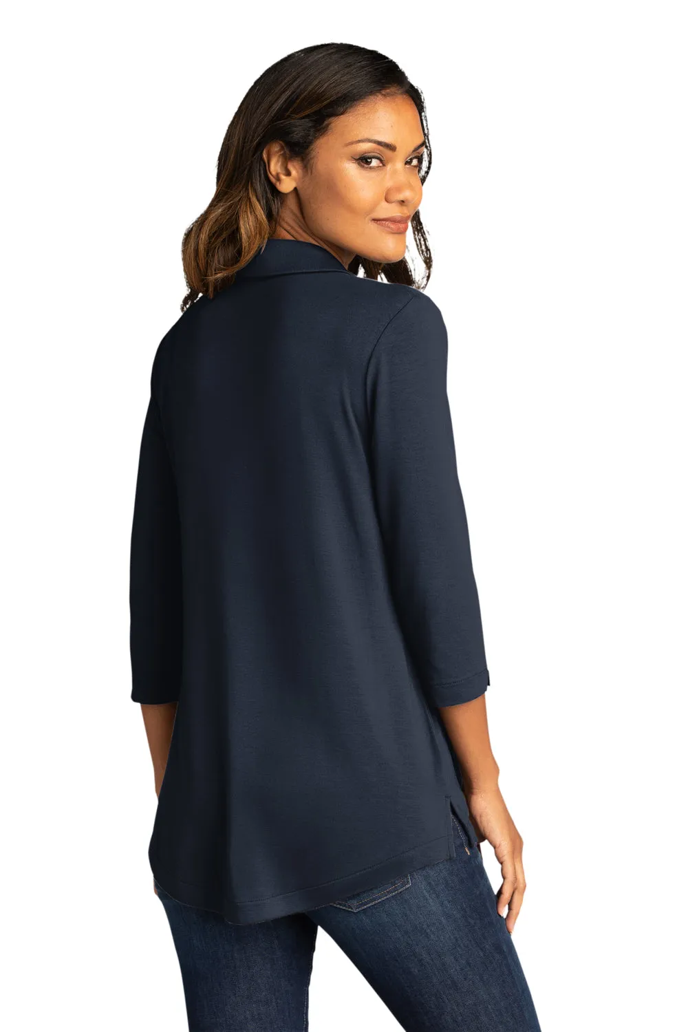 Port Authority Womens Luxe Knit 3/4 Sleeve Polo Shirt - River Navy Blue  Premium quality Clothing Port-Authority