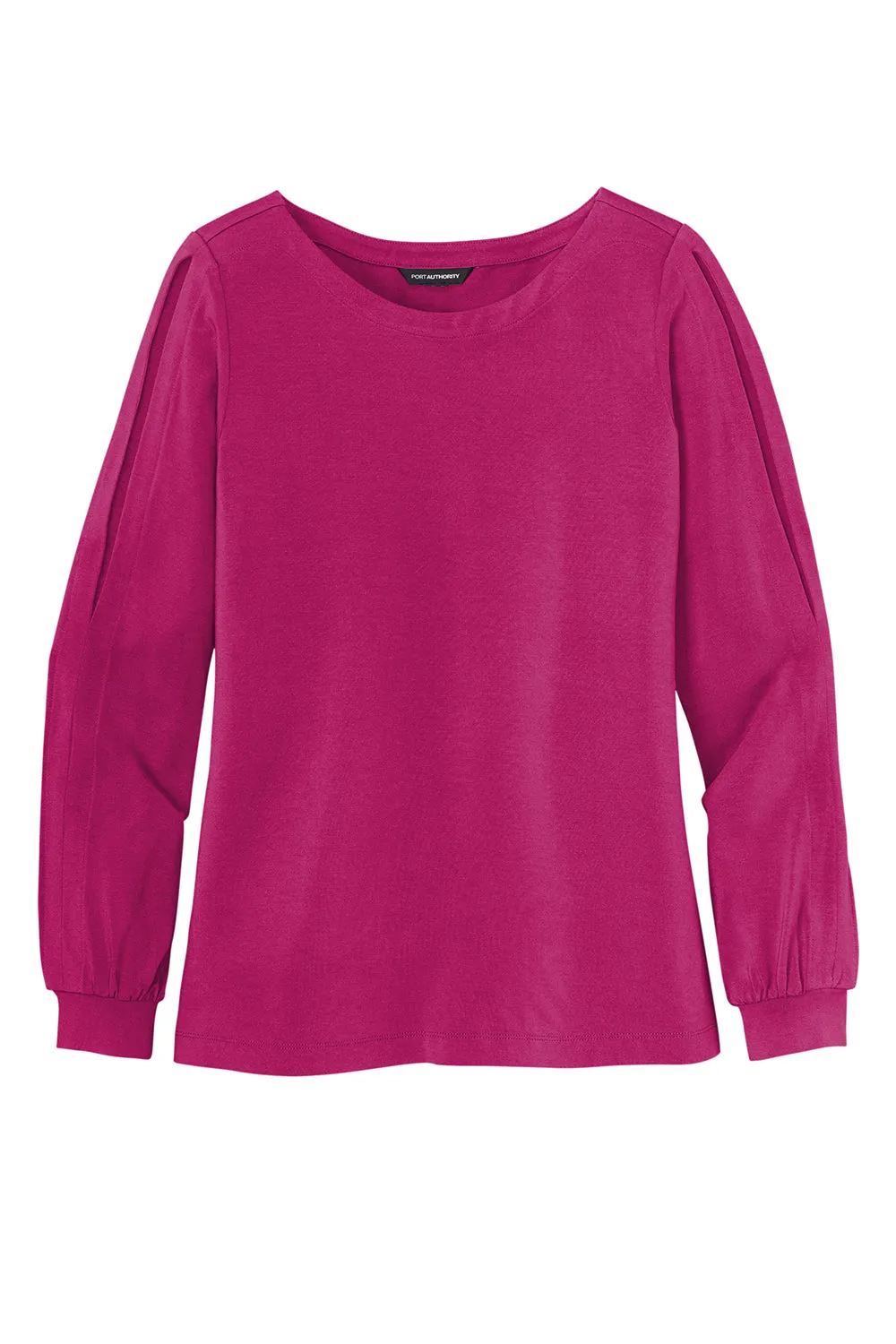 Port Authority Womens Luxe Knit Long Sleeve Wide Neck T-Shirt - Wild Berry - Closeout  Premium quality Clothing Port-Authority