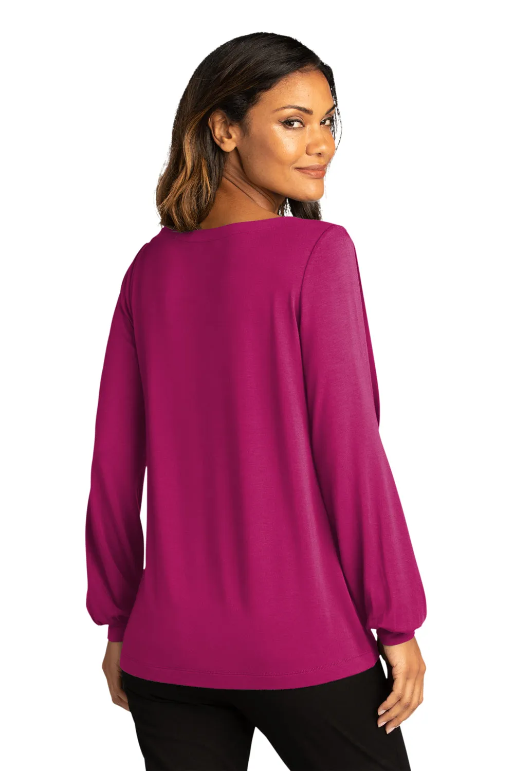 Port Authority Womens Luxe Knit Long Sleeve Wide Neck T-Shirt - Wild Berry - Closeout  Premium quality Clothing Port-Authority