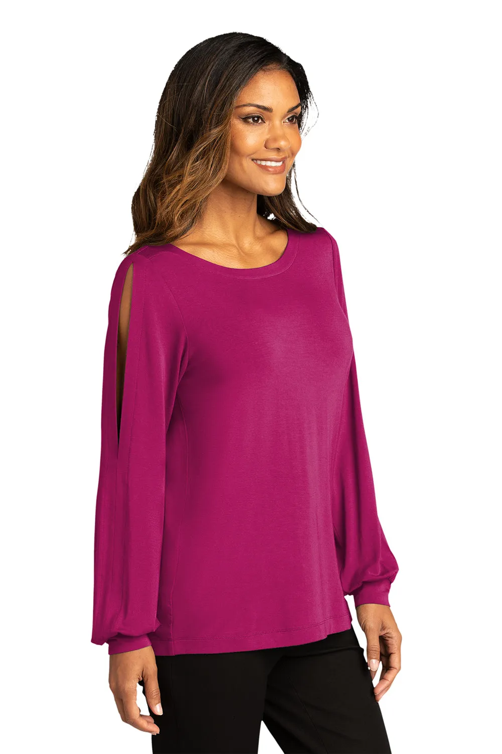 Port Authority Womens Luxe Knit Long Sleeve Wide Neck T-Shirt - Wild Berry - Closeout  Premium quality Clothing Port-Authority