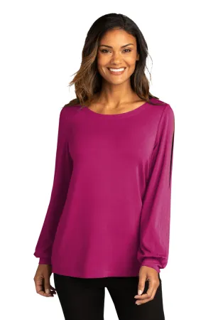 Port Authority Womens Luxe Knit Long Sleeve Wide Neck T-Shirt - Wild Berry - Closeout  Premium quality Clothing Port-Authority