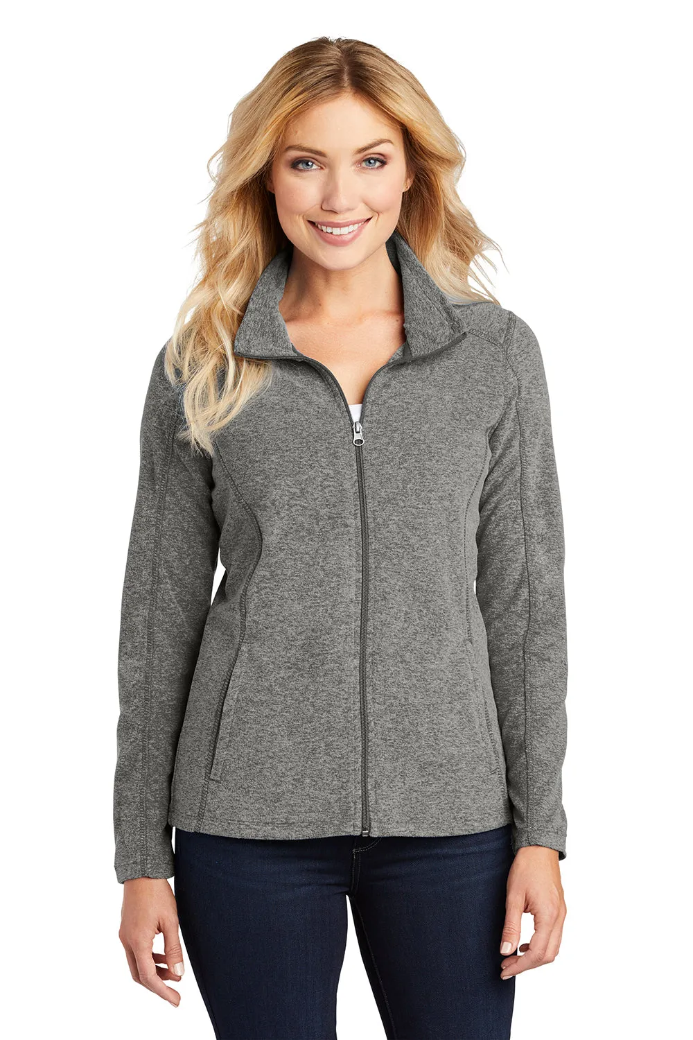 Port Authority Womens Pill Resistant Heather Microfleece Full Zip Sweatshirt - Heather Pearl Grey  Premium quality Clothing Port-Authority