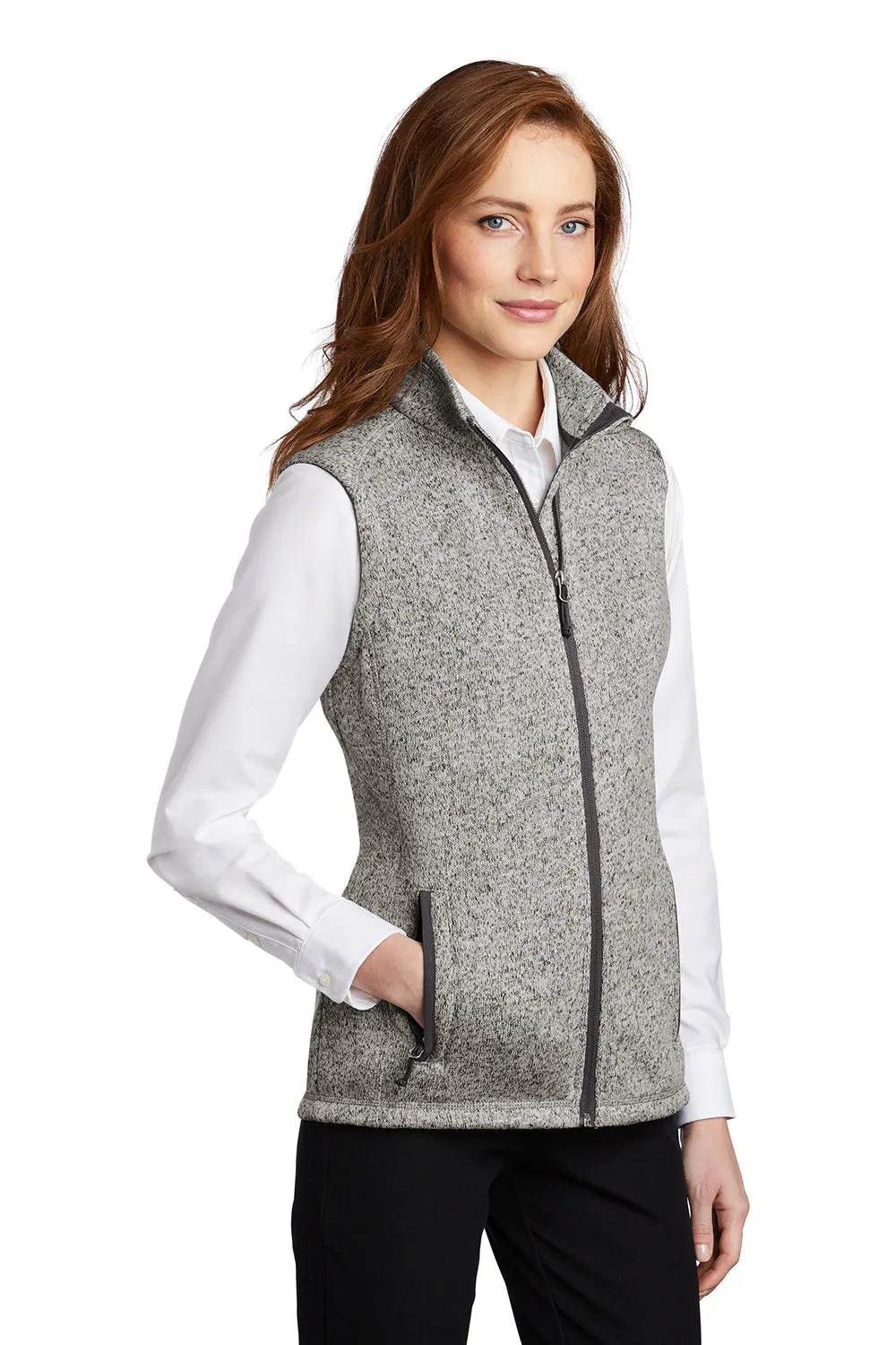 Port Authority Womens Sweater Fleece Full Zip Vest - Heather Grey  Premium quality Clothing Port-Authority