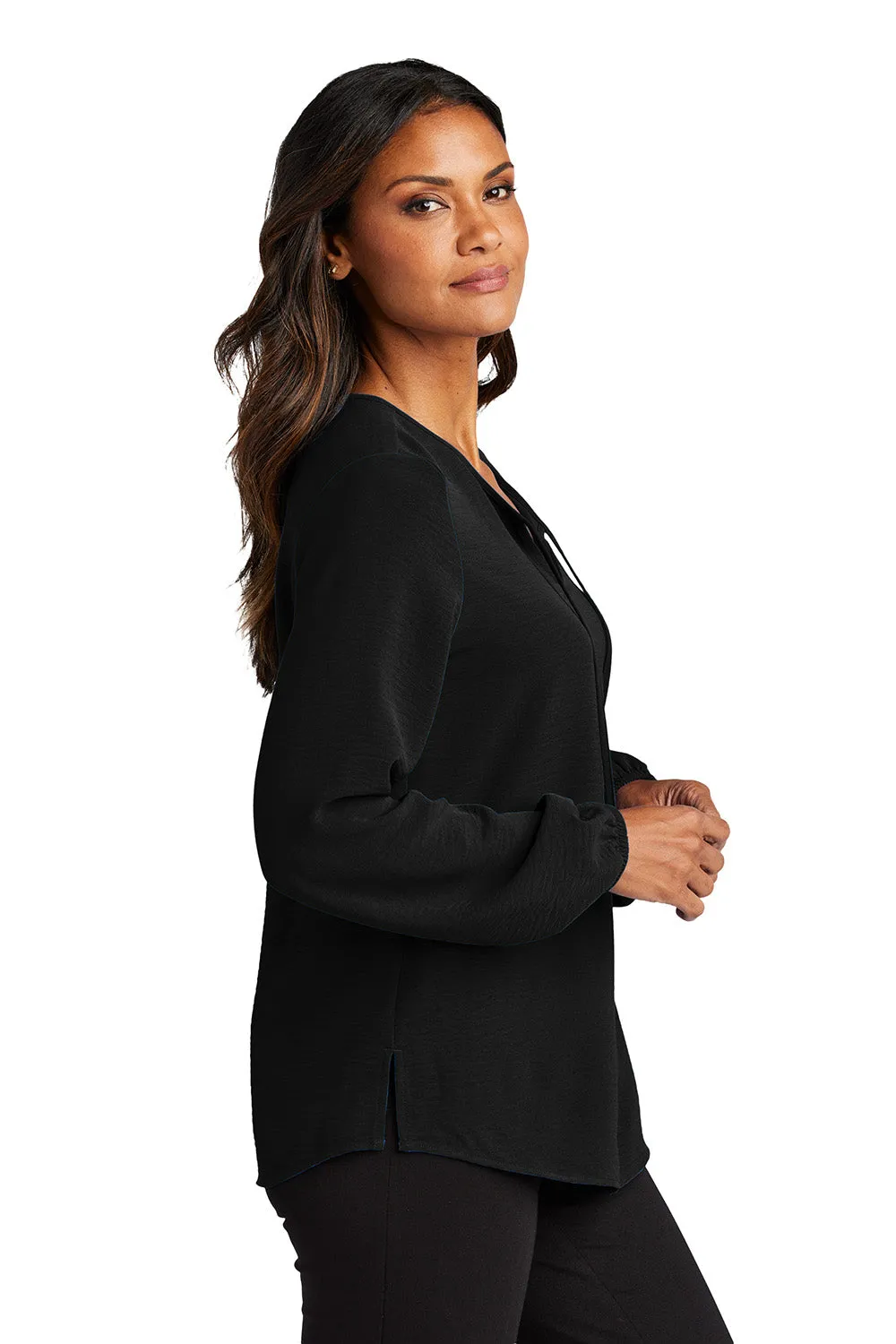 Port Authority Womens Textured Crepe Long Sleeve Blouse - Deep Black  Premium quality Clothing Port-Authority