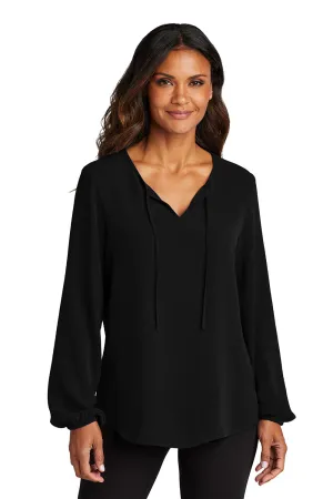 Port Authority Womens Textured Crepe Long Sleeve Blouse - Deep Black  Premium quality Clothing Port-Authority