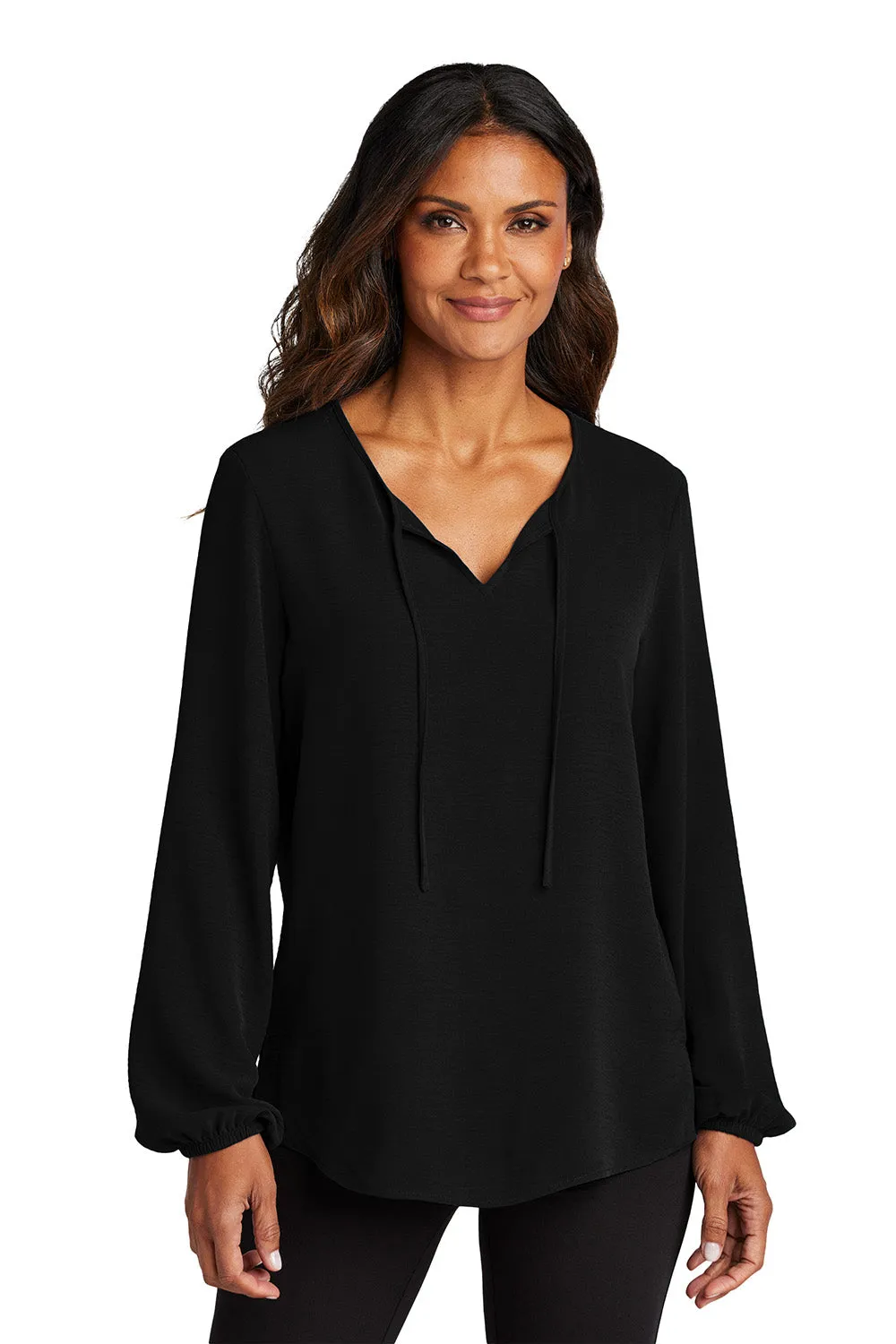 Port Authority Womens Textured Crepe Long Sleeve Blouse - Deep Black  Premium quality Clothing Port-Authority